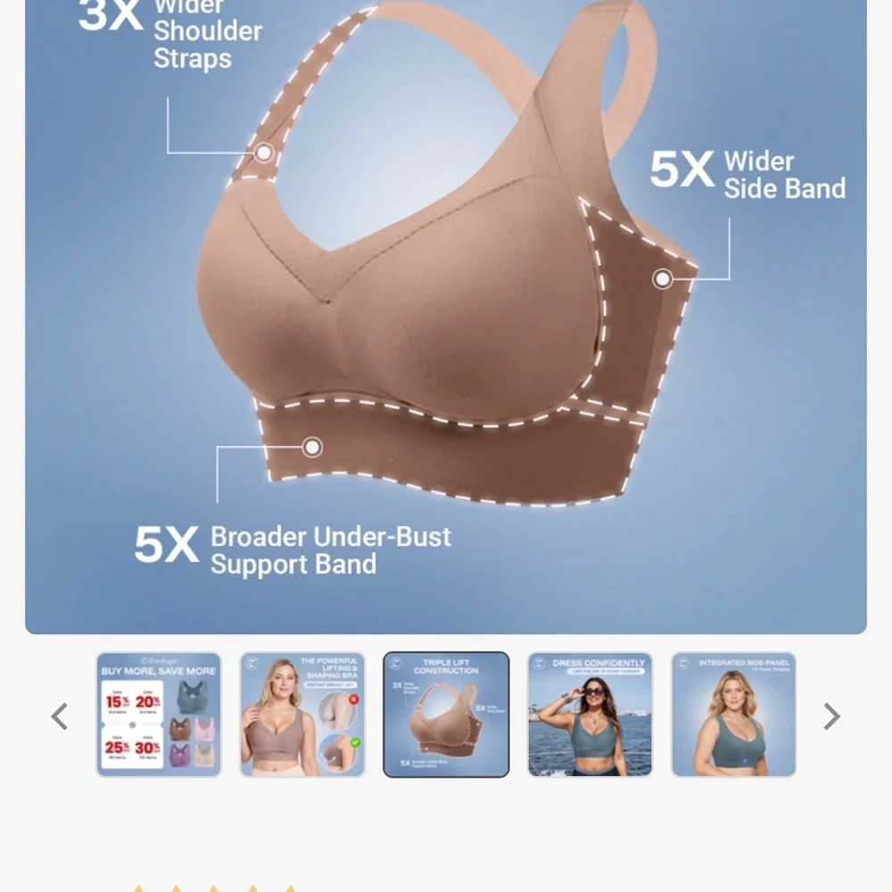Women's Soft Comfort Bra - Cream, Brown, Blue - Picture 2 of 4